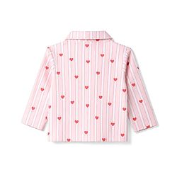 Bonfino 100% Cotton Knit Full Sleeves Front Open Co- Ords Pyjama Night Suit With Heart Print - Pink