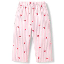 Bonfino 100% Cotton Knit Full Sleeves Front Open Co- Ords Pyjama Night Suit With Heart Print - Pink