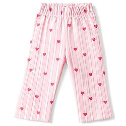 Bonfino 100% Cotton Knit Full Sleeves Front Open Co- Ords Pyjama Night Suit With Heart Print - Pink