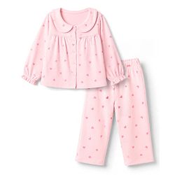 Bonfino Girls 100% Cotton Knit Full Sleeves Front Open Cut&sew Top & Pyjama Co-ords Night Set With Peter Pan Collar & Heart Print -light Pink