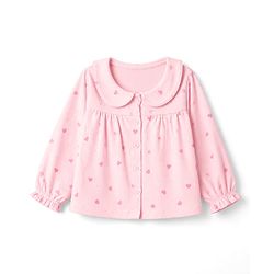 Bonfino Girls 100% Cotton Knit Full Sleeves Front Open Cut&sew Top & Pyjama Co-ords Night Set With Peter Pan Collar & Heart Print -light Pink