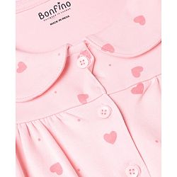 Bonfino Girls 100% Cotton Knit Full Sleeves Front Open Cut&sew Top & Pyjama Co-ords Night Set With Peter Pan Collar & Heart Print -light Pink
