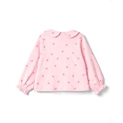 Bonfino Girls 100% Cotton Knit Full Sleeves Front Open Cut&sew Top & Pyjama Co-ords Night Set With Peter Pan Collar & Heart Print -light Pink