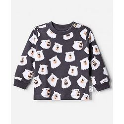 Bonfino 100% Cotton Knit Full Sleeves T-Shirt & Pyjama Co-ords Night Suit With Bear Print - Charcoal Grey