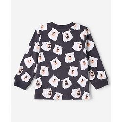Bonfino 100% Cotton Knit Full Sleeves T-Shirt & Pyjama Co-ords Night Suit With Bear Print - Charcoal Grey