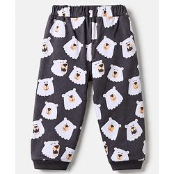 Bonfino 100% Cotton Knit Full Sleeves T-Shirt & Pyjama Co-ords Night Suit With Bear Print - Charcoal Grey