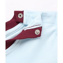 Bonfino 100% Cotton Knit Full Sleeves T-Shirt & Joggers Set With Bear Print - Light Blue