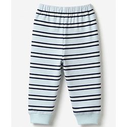 Bonfino 100% Cotton Knit Full Sleeves Whale Printed T-Shirt & Yarn Dyed Pyjama Night Suit Set - Light Blue