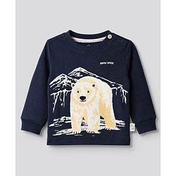 Bonfino 100% Cotton Chest Printed Full Sleeves T-shirt and Solids Pyjama Night Suit Set With Polar Bear Print - Navy Blue