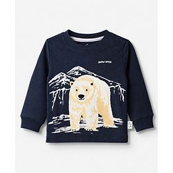 Bonfino 100% Cotton Chest Printed Full Sleeves T-shirt and Solids Pyjama Night Suit Set With Polar Bear Print - Navy Blue
