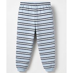 Bonfino 100% Cotton Yarn Dyed Knit Full Sleeves Co-ord Striped T-Shirt & Pajama Night Suit with Walrus & Polar Bear Print Pack of 2 - Navy Blue & Light Blue