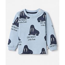 Bonfino 100% Cotton Yarn Dyed Knit Full Sleeves Co-ord Striped T-Shirt & Pajama Night Suit with Walrus & Polar Bear Print Pack of 2 - Navy Blue & Light Blue