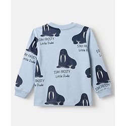 Bonfino 100% Cotton Yarn Dyed Knit Full Sleeves Co-ord Striped T-Shirt & Pajama Night Suit with Walrus & Polar Bear Print Pack of 2 - Navy Blue & Light Blue