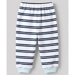 Bonfino 100% Cotton Yarn Dyed Knit Full Sleeves Co-ord Striped T-Shirt & Pajama Night Suit with Walrus & Penguin Print Pack of 3 - Navy Blue, Cream & Light Blue