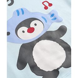 Bonfino 100% Cotton Yarn Dyed Knit Full Sleeves Co-ord Striped T-Shirt & Pajama Night Suit with Walrus & Penguin Print Pack of 3 - Navy Blue, Cream & Light Blue