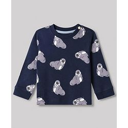 Bonfino 100% Cotton Yarn Dyed Knit Full Sleeves Co-ord Striped T-Shirt & Pajama Night Suit with Walrus & Penguin Print Pack of 3 - Navy Blue, Cream & Light Blue