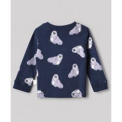 Bonfino 100% Cotton Yarn Dyed Knit Full Sleeves Co-ord Striped T-Shirt & Pajama Night Suit with Walrus & Penguin Print Pack of 3 - Navy Blue, Cream & Light Blue