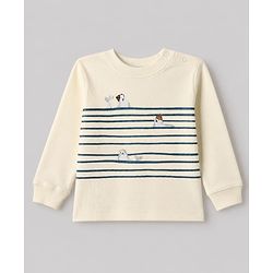 Bonfino 100% Cotton Yarn Dyed Knit Full Sleeves Co-ord Striped T-Shirt & Pajama Night Suit with Walrus & Penguin Print Pack of 3 - Navy Blue, Cream & Light Blue