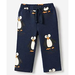 Bonfino 100% Cotton Knit Full Sleeves Co-ord Shirt & Pajama Night Suit with Penguin Print - Navy Blue