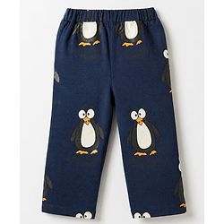 Bonfino 100% Cotton Knit Full Sleeves Co-ord Shirt & Pajama Night Suit with Penguin Print - Navy Blue