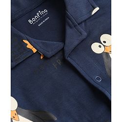 Bonfino 100% Cotton Knit Full Sleeves Co-ord Shirt & Pajama Night Suit with Penguin Print - Navy Blue