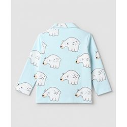 Bonfino 100% Cotton Knit Full Sleeves Shirt & Pyjama Co-Ords Night Suit With Polar Bear Print - Light Blue