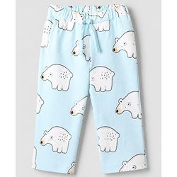 Bonfino 100% Cotton Knit Full Sleeves Shirt & Pyjama Co-Ords Night Suit With Polar Bear Print - Light Blue