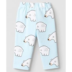Bonfino 100% Cotton Knit Full Sleeves Shirt & Pyjama Co-Ords Night Suit With Polar Bear Print - Light Blue