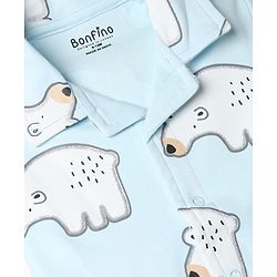 Bonfino 100% Cotton Knit Full Sleeves Shirt & Pyjama Co-Ords Night Suit With Polar Bear Print - Light Blue