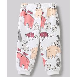 Bonfino 100% Cotton Yarn Dyed Knit Full Sleeves Co-ord Striped T-Shirt & Pajama Night Suit with Walrus Polar Bear Penguin Fox Reindeer Print Pack of 2 - White