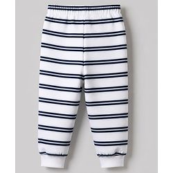 Bonfino 100% Cotton Yarn Dyed Knit Full Sleeves Co-ord Striped T-Shirt & Pajama Night Suit with Walrus Polar Bear Penguin Fox Reindeer Print Pack of 2 - White