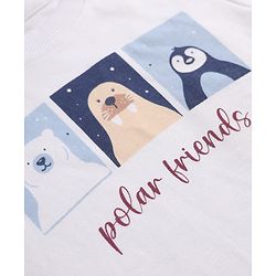 Bonfino 100% Cotton Yarn Dyed Knit Full Sleeves Co-ord Striped T-Shirt & Pajama Night Suit with Walrus Polar Bear Penguin Fox Reindeer Print Pack of 2 - White