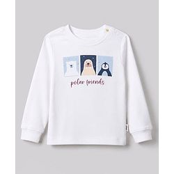 Bonfino 100% Cotton Yarn Dyed Knit Full Sleeves Co-ord Striped T-Shirt & Pajama Night Suit with Walrus Polar Bear Penguin Fox Reindeer Print Pack of 2 - White