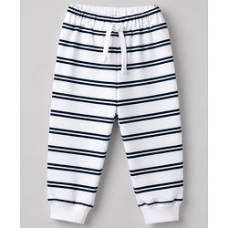 Bonfino 100% Cotton Yarn Dyed Knit Full Sleeves Co-ord Striped T-Shirt & Pajama Night Suit with Walrus Polar Bear Penguin Fox Reindeer Print Pack of 2 - White