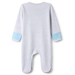 Bonfino 100% Cotton Yarn Dyed Knit Front Open Snap Button Full Sleeves Footed Striped Sleep Suit with Walrus Print Pack of 3 - Lavender, White & Light Blue