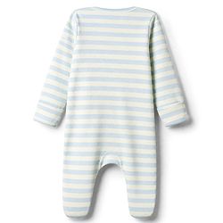 Bonfino 100% Cotton Yarn Dyed Knit Front Open Snap Button Full Sleeves Footed Striped Sleep Suit with Walrus Print Pack of 3 - Lavender, White & Light Blue