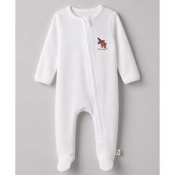 Bonfino 100% Cotton Knit Full Sleeves Front Open Zipper Sleepsuits with Walruse Penguin Polar Bear Reindeer Print Pack of 3 - White & Light Blue