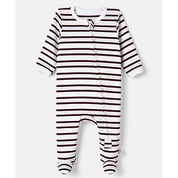 Bonfino 100% Cotton Yarn Dyed Knit Front Open Zipper Full Sleeves Solid Sleep Suits with Striped Pack of 5 - White, Navy Blue, Light Blue & Maroon