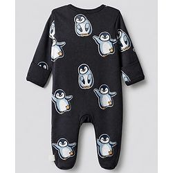 Bonfino 100% Cotton Yarn Dyed Knit Front Open Zipper Full Sleeves Striped Sleep Suits with Penguin Print Pack of 3 - White Navy Blue & Light Blue