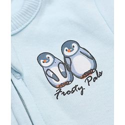 Bonfino 100% Cotton Yarn Dyed Knit Front Open Zipper Full Sleeves Striped Sleep Suits with Penguin Print Pack of 3 - White Navy Blue & Light Blue