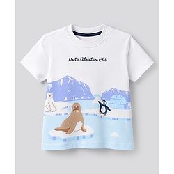 Bonfino 100% Cotton Knit Half Sleeves Oversized T-Shirt and Shorts with Landscape Print in White