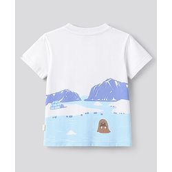 Bonfino 100% Cotton Knit Half Sleeves Oversized T-Shirt and Shorts with Landscape Print in White