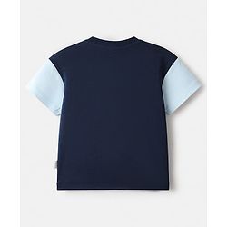 Bonfino 100% Cotton Knit T-Shirt with Half Sleeves and Walrus Applique in Navy Blue