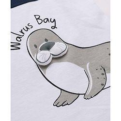 Bonfino 100% Cotton Knit T-Shirt with Half Sleeves and Walrus Applique in Navy Blue