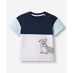 Bonfino 100% Cotton Knit T-Shirt with Half Sleeves and Walrus Applique in Navy Blue
