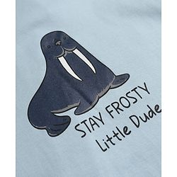 Bonfino 100% Cotton Knit Romper, Cap and Bib with Full Sleeves and Walrus Print - Light Blue