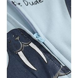Bonfino 100% Cotton Knit Romper, Cap and Bib with Full Sleeves and Walrus Print - Light Blue