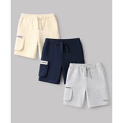 Bonfino 100% Cotton Knit Above Knee Length Cargo Shorts with Buddies Print Pack of 3 in Cream Blue