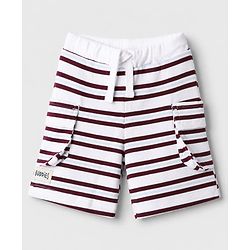Bonfino 100% Cotton Knit Above Knee Length Cargo Shorts with Elasticated Pull Ons and Buddies Patch Pack of 3 in Maroon White