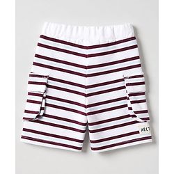 Bonfino 100% Cotton Knit Above Knee Length Cargo Shorts with Elasticated Pull Ons and Buddies Patch Pack of 3 in Maroon White